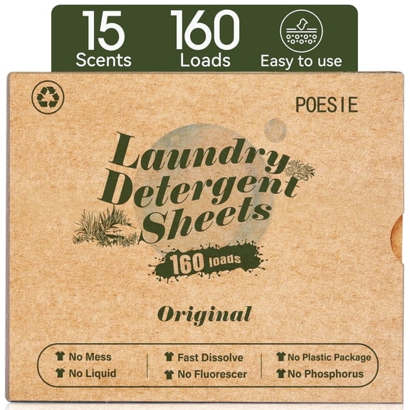 Poesie Laundry Detergent Sheets, Original Scent, No Waste, 160 Count, 1 Pack