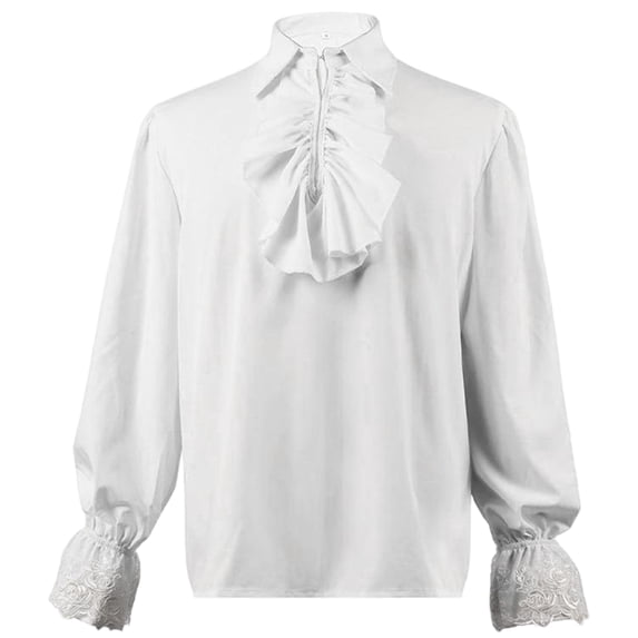 Poet Blouse Long, Sleeve Historical Top, Renaissance Shirt, Gothic Victorian Ruffle, Gothic Victorian Ruffle Shirt Medieval Pirate Poet Blouse Long Sleeve Historical Top for Costume Party, White M