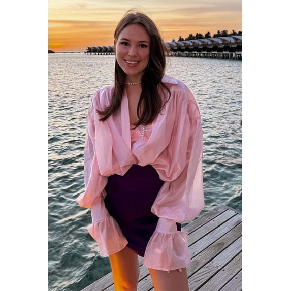 Poet Sleeved Shirt Top (S, Pink)