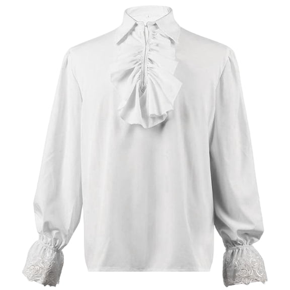 Poet Top Renaissance, Historical Shirt, Medieval Ruffled Pirate, Mens Pirate Shirt Renaissance Victorian Ruffled Tops | Viking Shirt,Medieval Style,Flared Sleeves With Elastic Cuffs, White S