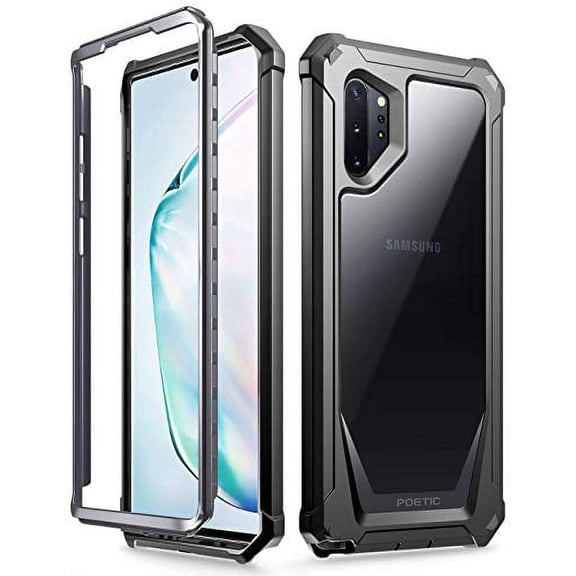 Poetic Galaxy Note 10 Plus Rugged Clear Case, Full-Body Bumper Cover, Support Wireless Charging, Without Built-in-Screen Protector, Guardian, Case for Samsung Galaxy Note 10+ Plus 5G, Black