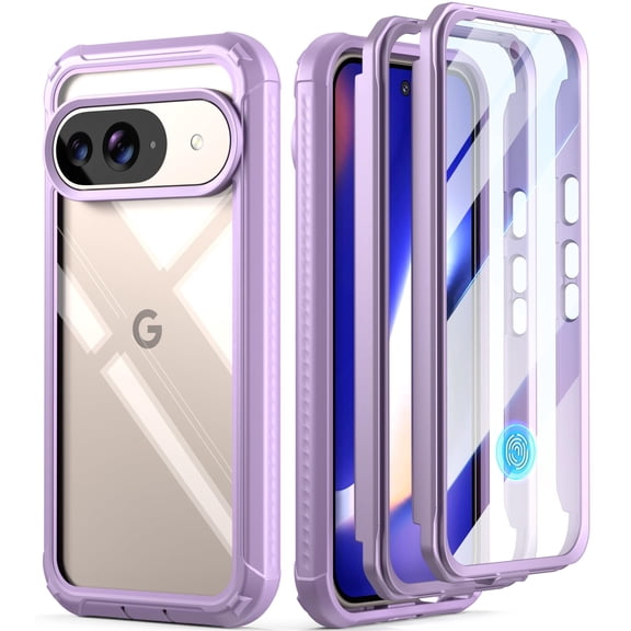 Poetic Guardian Case for Google Pixel 10/10 Pro 5G, Built-in Screen Protector [Work with Fingerprint ID], [2 Front Frame] [Wireless Charge] Full Body Shockproof Rugged Clear Cover Case, Purple/Clear