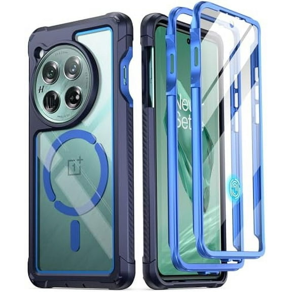 Poetic Guardian Case for OnePlus 12 5G (2024), Built-in Screen Protector [Work with Fingerprint ID], Full Body Shockproof Rugged Clear Cover Case, Blue/Clear