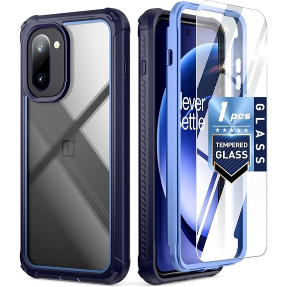 Poetic Guardian Case for OnePlus 15R 5G, 20FT Mil-Grade Drop Tested | Tempered Glass Screen Protector, Full Body Shockproof Rugged Clear Cover Case, Blue/Clear