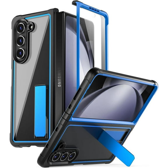 Poetic Guardian Case for Samsung Galaxy Z Fold 5 7.6 Inch,[Kickstand][Mil-Grade Protection] Ultra-Thin Full-Body Hybrid Shockproof Protective Rugged Cover with Built-in Screen Protector, Blue/Clear