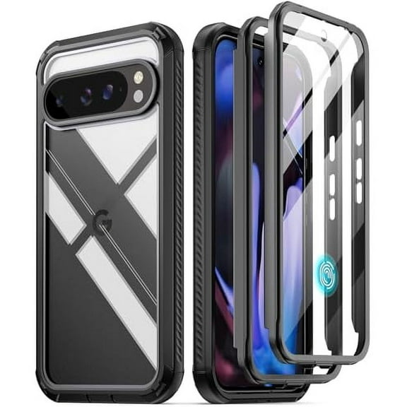 Poetic Guardian Case for Google Pixel 9 Pro XL 5G, Built-in Screen Protector [Work with Fingerprint ID], Black/Clear