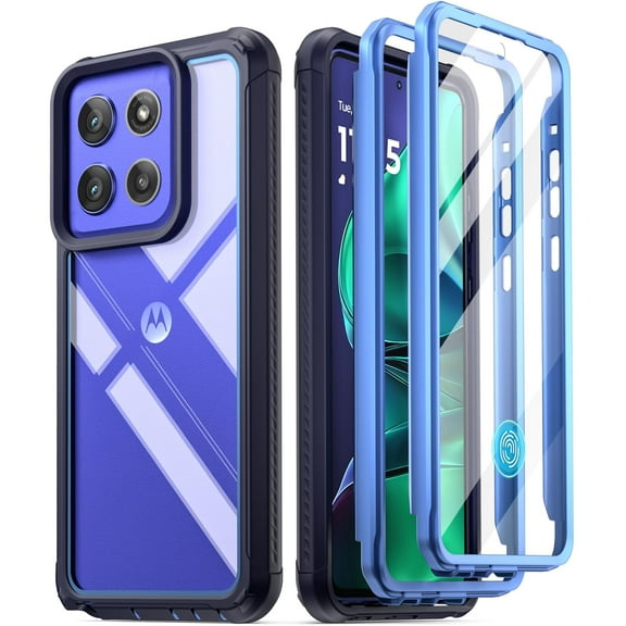 Poetic Guardian Case for Moto G Stylus 5G 2025 [Screen Protector Works with Fingerprint ID], Full-Body Hybrid Shockproof Bumper Cover, Blue/Clear