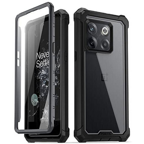 Poetic Guardian Case for OnePlus 10T, Clear Case with Built-in Screen Protector, Black/Clear