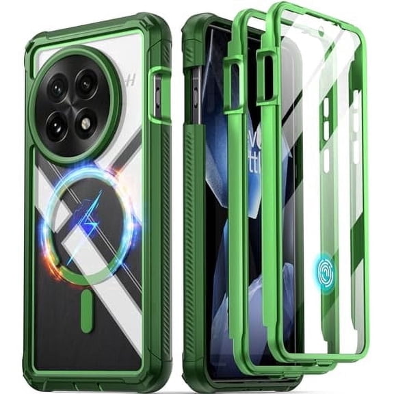 Poetic Guardian Case for OnePlus 13 5G, Built-in Screen Protector [Work with Fingerprint ID ], Green/Clear