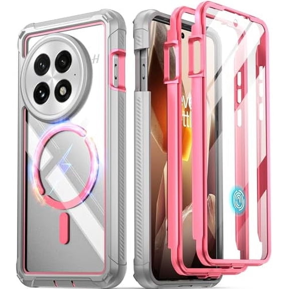 Poetic Guardian Case for OnePlus 13 5G, Built-in Screen Protector [Work with Fingerprint ID ], Pink/Clear