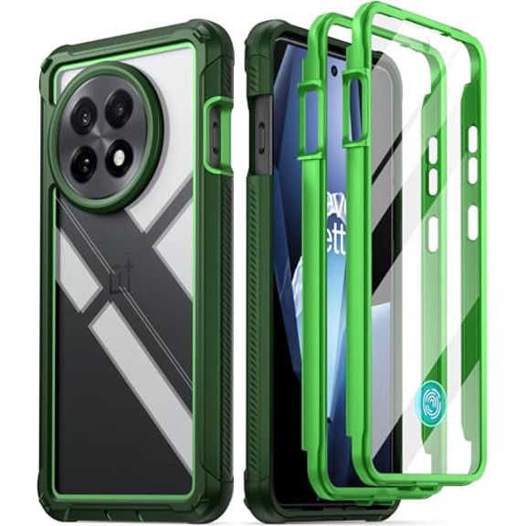 Poetic Guardian Case for OnePlus 13R 5G (2025), Built-in Screen Protector [Work with Fingerprint ID], Green/Clear