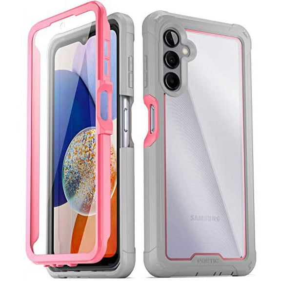 Poetic Guardian Case for Samsung Galaxy A14 5G, Clear case with Built-in-Screen Protector, Pink/Clear