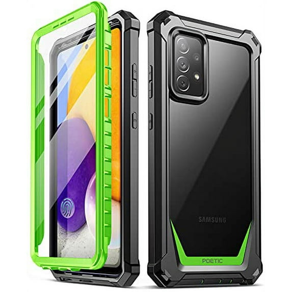 Poetic Guardian Case for Samsung Galaxy A72, Clear Case with Built-in Screen Protector, Green/Clear