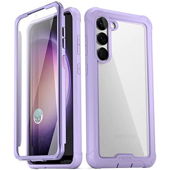 Poetic Guardian Case for Samsung Galaxy S23 5G 6.2 inch , Clear Case with Built-in Screen Protector, Purple/ Clear