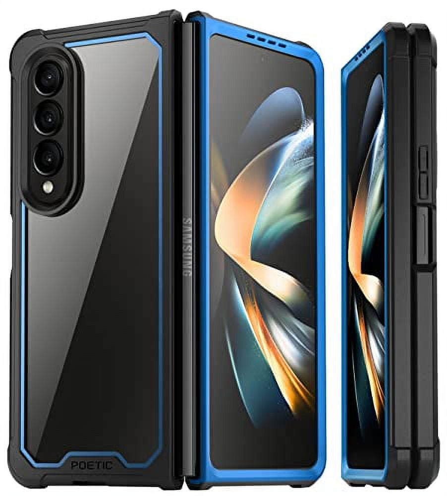Poetic Guardian Case for Samsung Galaxy Z Fold 4, Clear Case with Built-in Screen Protector, Blue/ Clear