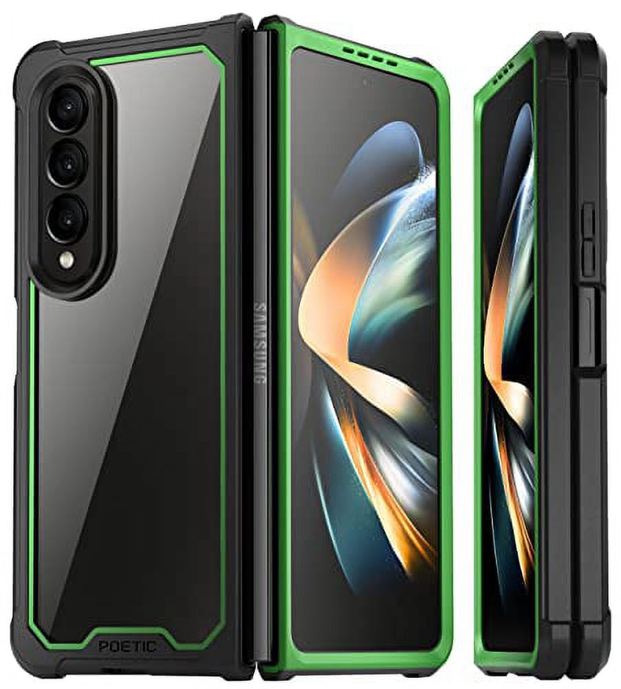 Poetic Guardian Case for Samsung Galaxy Z Fold 4, Clear Case with Built-in Screen Protector, Green/ Clear