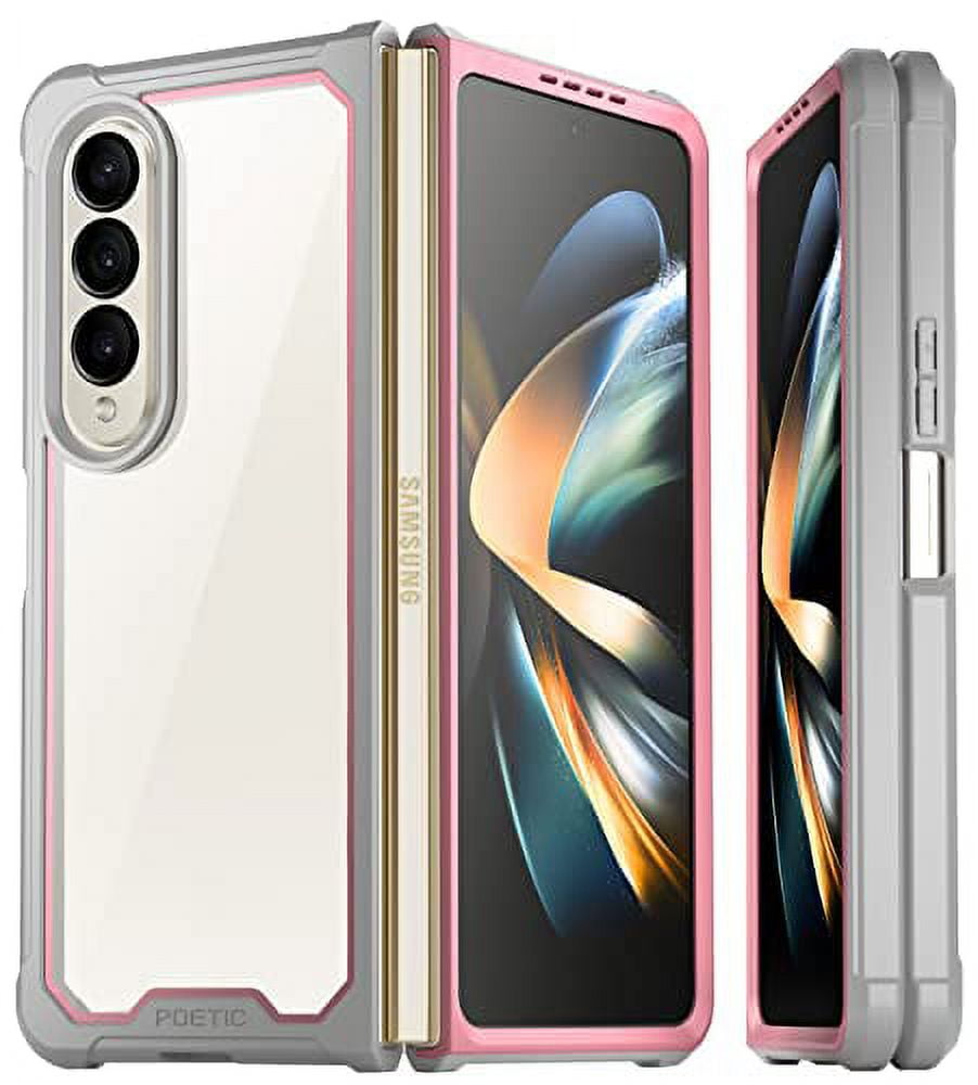 Poetic Guardian Case for Samsung Galaxy Z Fold 4, Clear Case with Built-in Screen Protector, Pink/ Clear