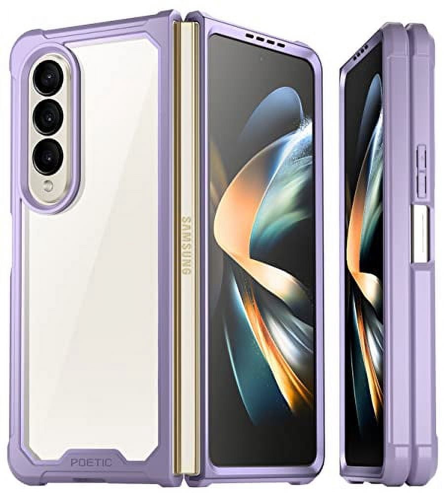 Poetic Guardian Case for Samsung Galaxy Z Fold 4, Clear Case with Built-in Screen Protector, Purple/ Clear