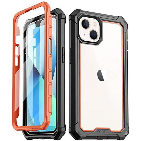 Poetic Guardian Case for iPhone 13, Clear Case with Built-in Screen Protector, Orange