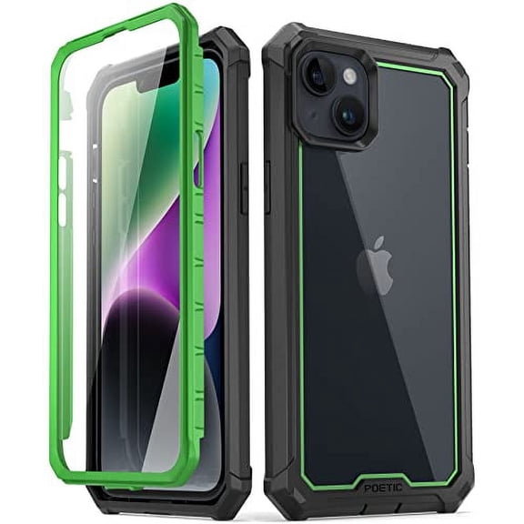 Poetic Guardian Case for iPhone 14 , Clear Case with Built-in Screen Protector, Green/ Clear