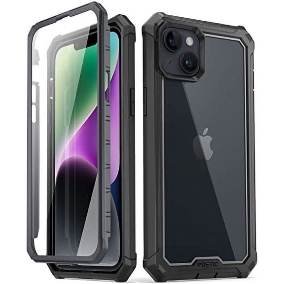 Poetic Guardian Case for iPhone 14 Plus, Clear Case with Built-in Screen Protector, Black/ Clear