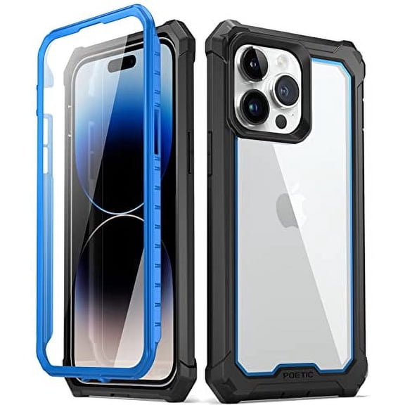 Poetic Guardian Case for iPhone 14 Pro Max, Clear Case with Built-in Screen Protector, Blue/ Clear