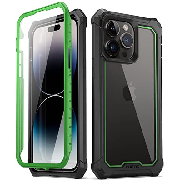 Poetic Guardian Case for iPhone 14 Pro Max, Clear Case with Built-in Screen Protector, Green/ Clear