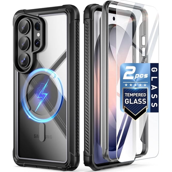 Poetic Guardian MagPro Case for Galaxy S26 Ultra 6.9", MagSafe Compatible | 20FT Mil-Grade Drop Tested | 2 Tempered Glass Screen Protector, Full Body Shockproof Phone Case for S26 Ultra, Black/Clear