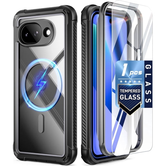 Poetic Guardian MagPro Case for Google Pixel 10A 5G, MagSafe Compatible | 20FT Mil-Grade Drop Tested | Tempered Glass Screen Protector, Full Body Shockproof Phone Case for Pixel 10A, Black/Clear