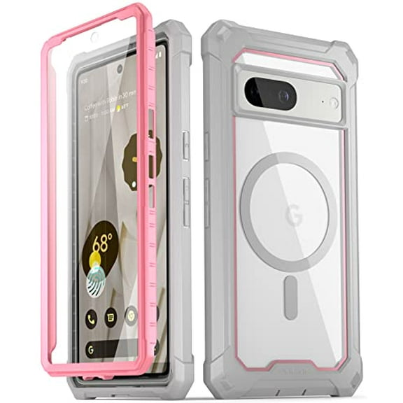 Poetic Guardian MagPro Case for Google Pixel 7, [Compatible with MagSafe] [20FT Mil-Grade Drop Tested], Built-in Screen Protector Work with Fingerprint ID, Full Body Hybrid Rugged Case, Pink/Clear