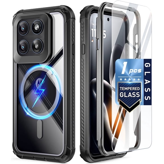 Poetic Guardian for Motorola Moto Edge 2026 Case, Fit for MagSafe | 20FT Mil-Grade Drop Tested | 1 Tempered Glass Screen Protector, Full Body Shockproof Clear Case for Moto Edge 5G 2026, Black/Clear