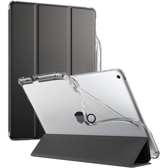 Poetic Lumos X Case Designed for iPad 10.2 9th Generation (2021) / 8th Gen (2020) /7th Gen (2019) Case, Smart Cover with Pencil Holder, Flexible Back Clear TPU, Slim Fit Trifold Folio, Black