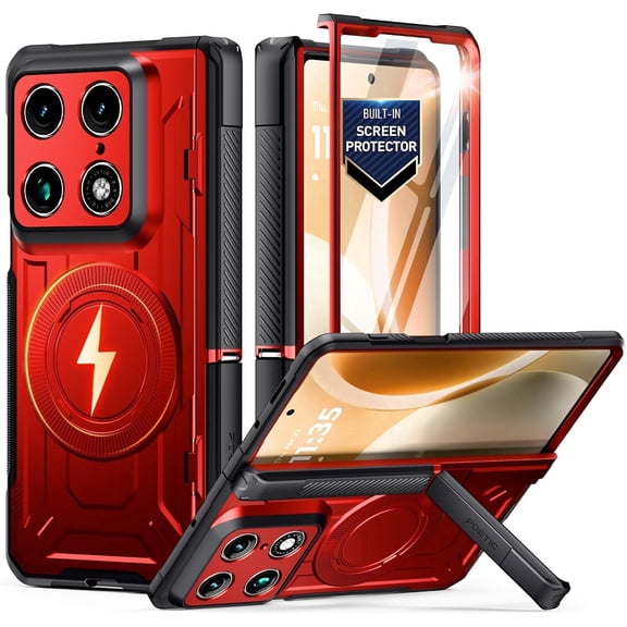 Poetic for Motorola Moto Razr Fold Case, [Hinge Protection] [MagSafe Compatible] [Built-in Screen Protector] Full-Body Rugged Shockproof Protective Phone Cover with Kickstand, Metallic Red