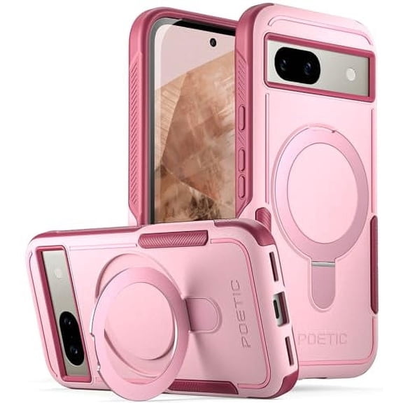 Poetic Google Pixel 8A MagSafe Compatible Back Cover Cell Phone Case with Magsafe Ring Stand for Google Pixel 8A,Light Pink