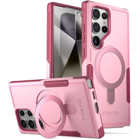 Poetic Neon Case for Galaxy S24 Ultra 6.8", [Magnetic Ring Stand] Dual Layer Rugged Slim Shockproof Protective Cover, Light Pink