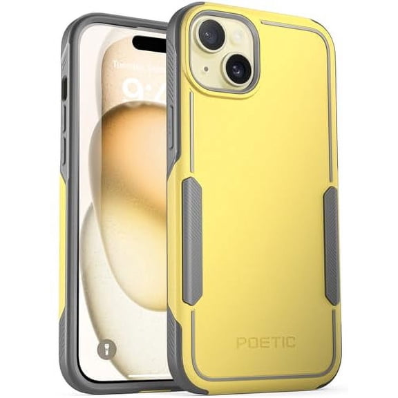 Poetic Neon Case for iPhone 15, Dual Layer Heavy Duty Drop Protection, Yellow