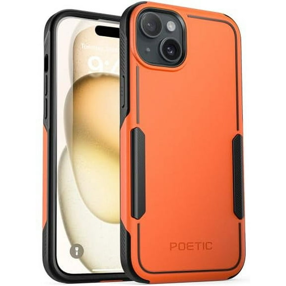 Poetic Neon Case for iPhone 15 plus, Dual Layer Heavy Duty Drop Protection, Orange