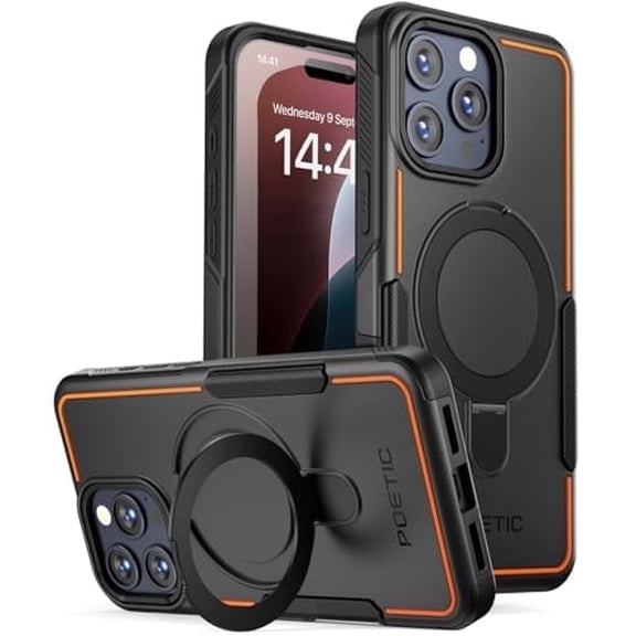 Poetic Neon Case for iPhone 16 Pro Max, [Magnetic Ring Stand] Dual Layer Slim Shockproof Protective Cover, Black
