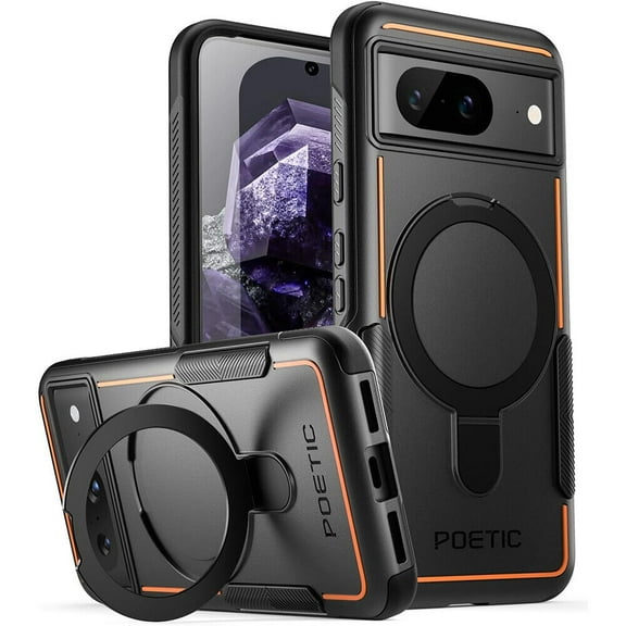 Poetic Neon MagPro Case Designed for Google Pixel 8 5G 6.2 inch,[Compatible with MagSafe] Dual Layer Heavy Duty Tough Rugged Shockprotective New Cover, Magnetic Ring Stand, Black