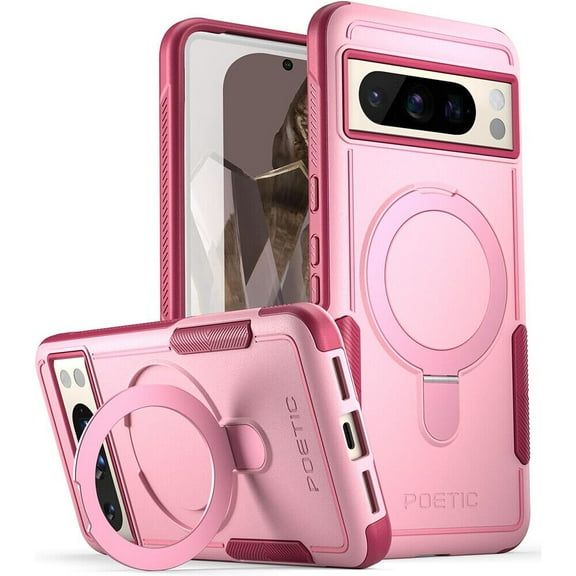 Poetic Neon MagPro Case Designed for Google Pixel 8 Pro 5G 6.7 inch,[Compatible with MagSafe] Dual Layer Heavy Duty Tough Rugged Shockprotective New Cover, Magnetic Ring Stand, Pink