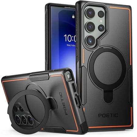 Poetic Neon MagPro Case Designed for Samsung Galaxy S23 Ultra / S22 Ultra 5G 6.8 inch,[Compatible with MagSafe] Dual Layer Heavy Duty Tough Rugged Shockproof Protective, Magnetic Ring Stand,Black