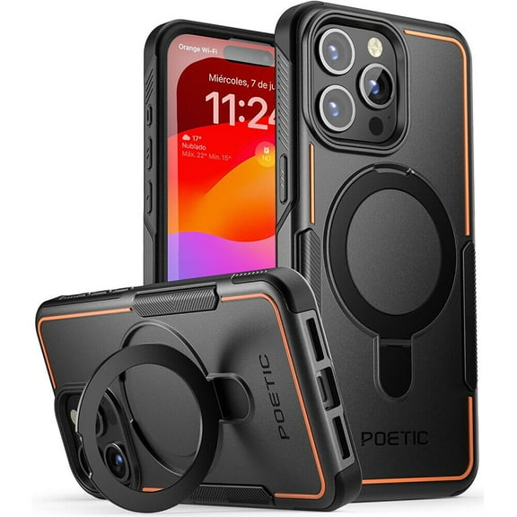 Poetic Neon MagPro Case Designed for iPhone 15 Pro 5G 6.1 inch,[Compatible with MagSafe] Dual Layer Heavy Duty Tough Rugged Shockproof Protective 2023 New Cover, Magnetic Ring Stand, Black