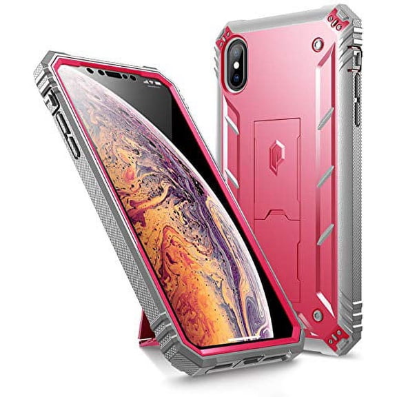 Poetic Revolution [360 Degree Protection][Kick-Stand] Full-Body Rugged Heavy Duty Case with [Built-in-Screen Protector] for Apple iPhone Xs Max 6.5" OLED Display Pink