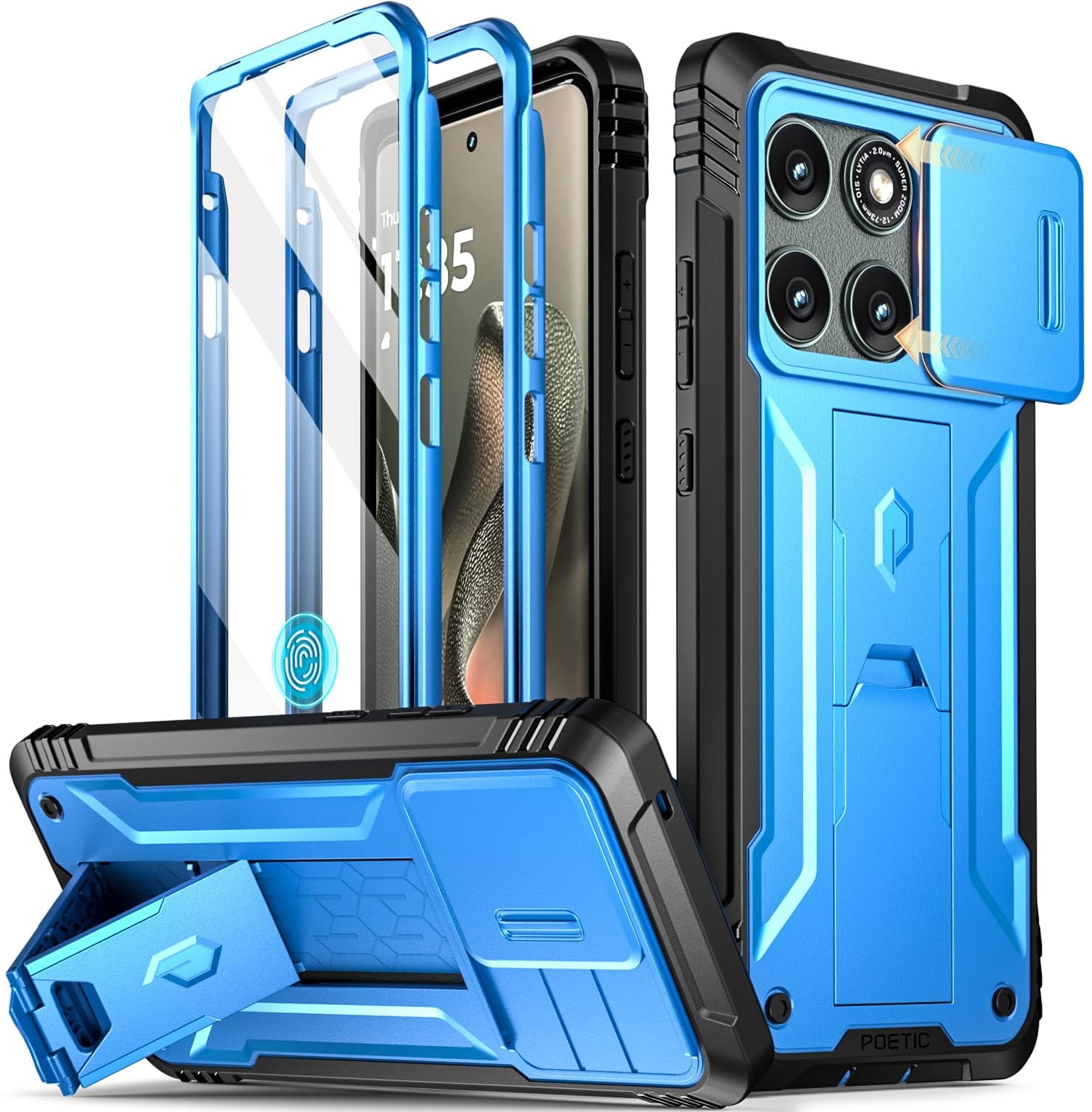 Poetic Revolution Case for Moto Edge 2025 [Not for 2024 Version], [Slide Camera Cover], Full-Body Military Grade Case with Kickstand and Built-in-Screen Protector, Light Blue
