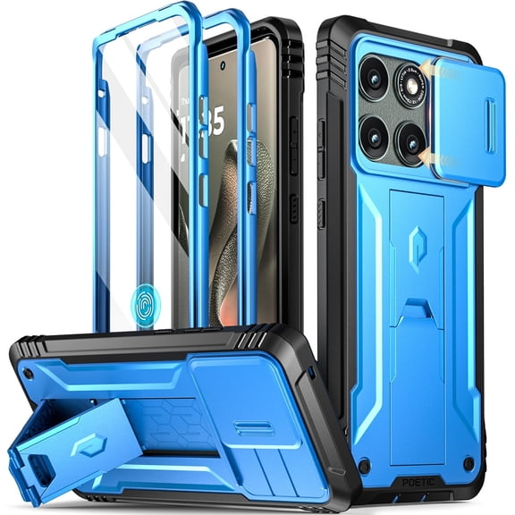 Poetic Revolution Case for Moto Edge 2025 [Not for 2024 Version], [Slide Camera Cover], Full-Body Military Grade Case with Kickstand and Built-in-Screen Protector, Light Blue