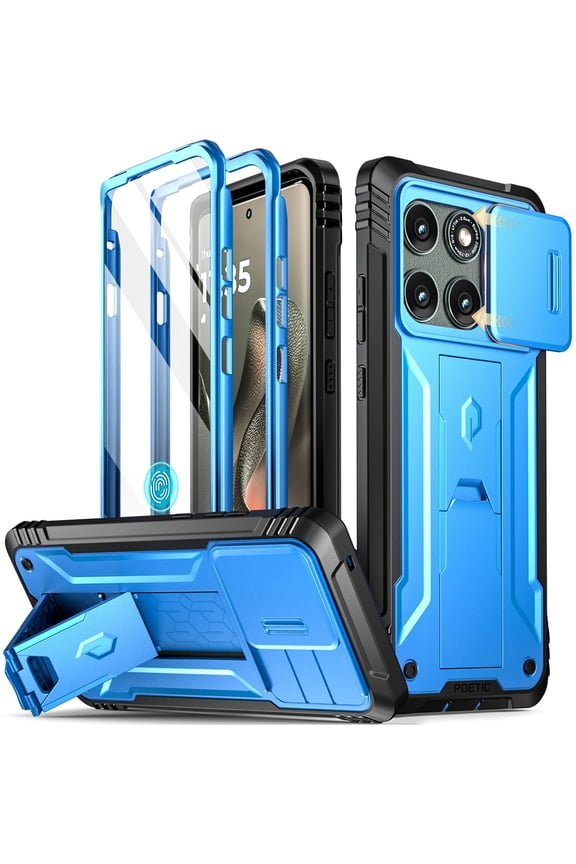 Revolution Case for Moto Edge 2025 [Not for 2024 Version], [Slide Camera Cover], Full-Body Military Grade Case with Kickstand and Built-in-Screen Protector, Light Blue