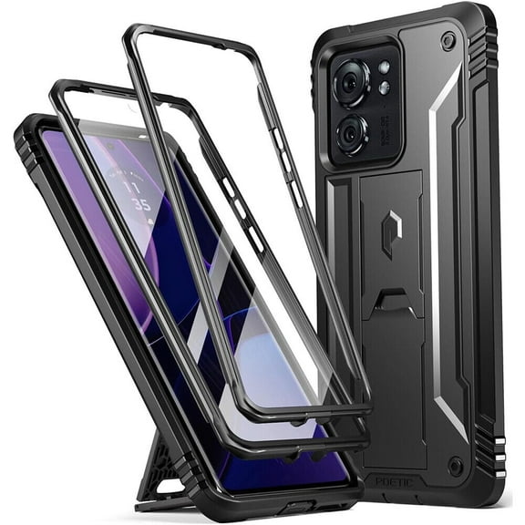Poetic Revolution Case for Motorola Moto Edge 6.6" 2023[Not for 2022 Version],[20FT Mil-Grade Drop Tested], Full-Body Shockproof Protective Cover with Kickstand and Built-in-Screen Protector, Black