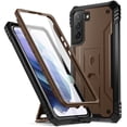 thumbnail image 1 of Poetic Revolution Case for Samsung Galaxy S22 5G 6.2 inch, Built-in Screen Protector Work with Fingerprint ID, Full Body Rugged Shockproof Protective Cover Case with Kickstand, Brown, 1 of 6