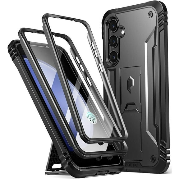 Poetic Revolution Case for Samsung Galaxy S23 FE 5G, Built-in Screen Protector [Work with Fingerprint ID], Full Body Rugged Shockproof Protective Cover Case with Kickstand [Update Version], Black