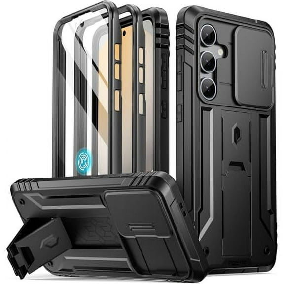 Poetic Revolution Case for Galaxy S24 FE 5G 2024, [Slide Camera Cover], Built-in Screen Protector Work with Fingerprint ID, Black